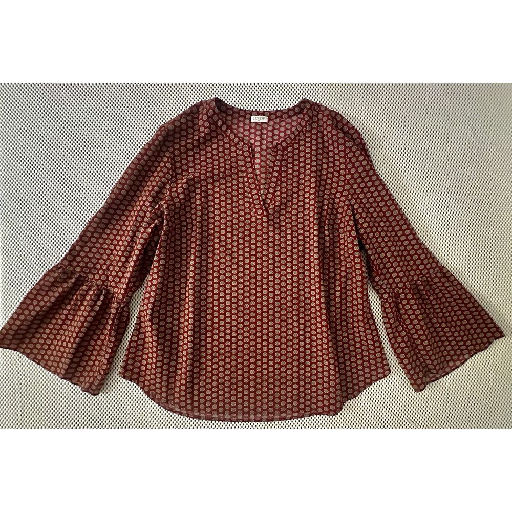 J Crew Blouse‎ Shirt Sz M Pullover Bell Flare Sleeve Burgundy Career Office Top